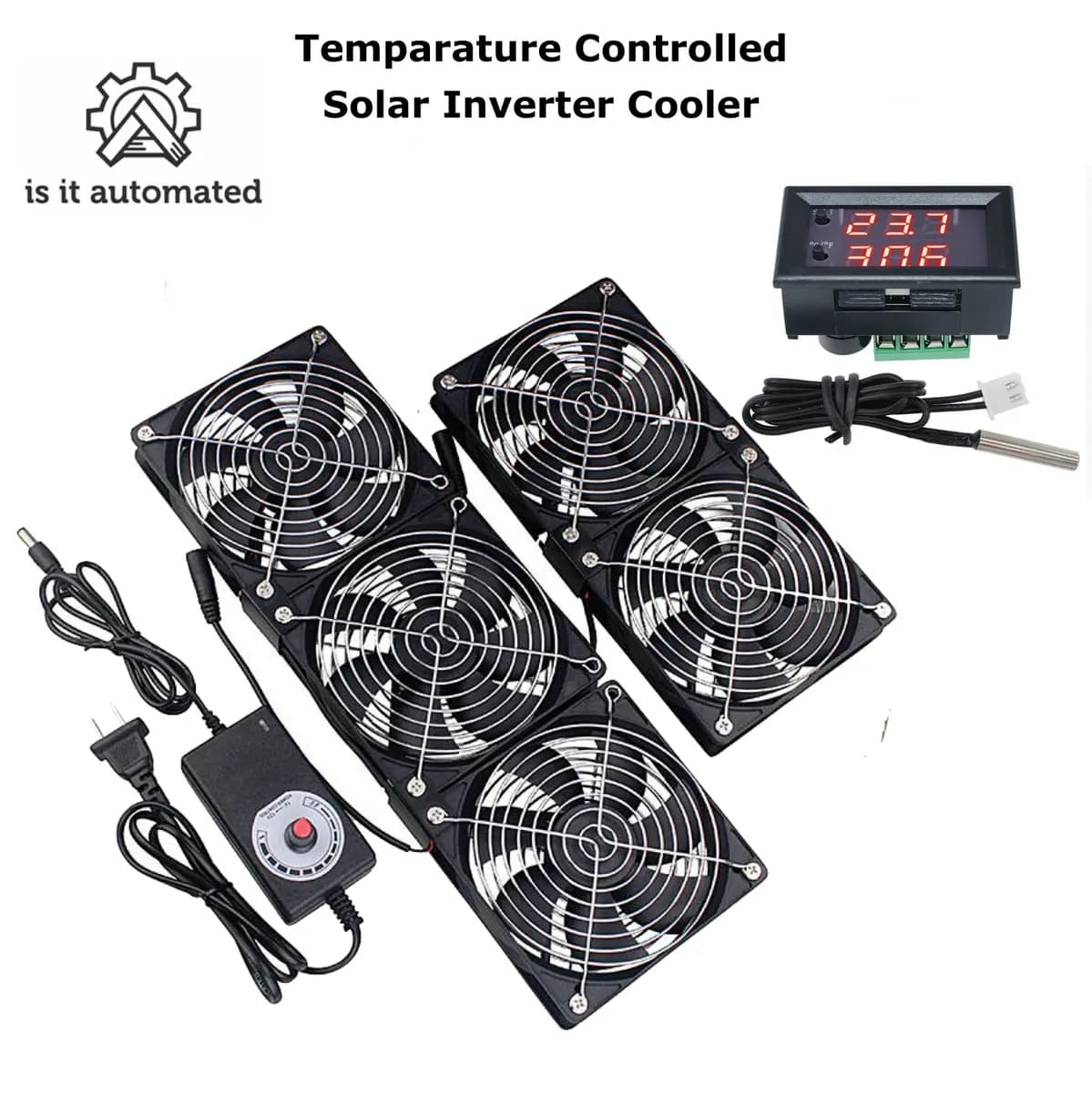 Solar Inverter Cooler with Automatic Temperature Controlled, 3 fan Adjustable Speed, DC 12V Brushless Cooling Fan (120x120x38mm)
